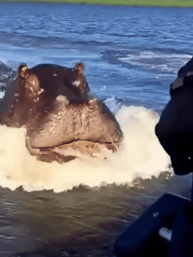 Cropped Hippo Chases A Speedboat 