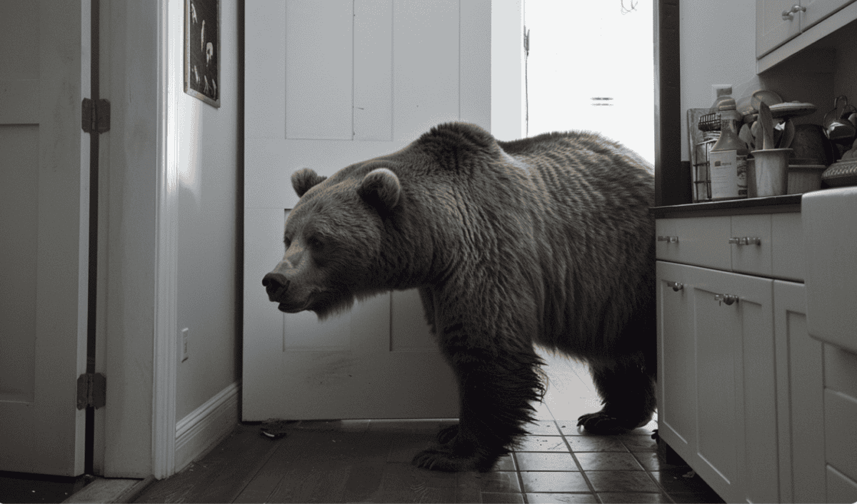 bear in kitchen
