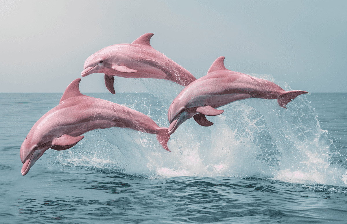 Group of Dolphins Leaping out of Water