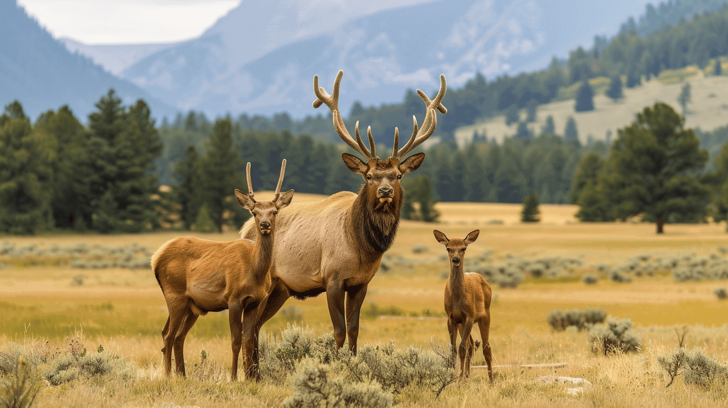 Elk family in field by Animals Around the Globe