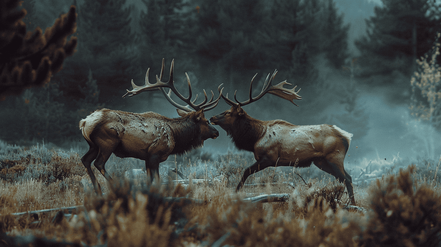 2 big male elk in winter by Animals Around the Globe